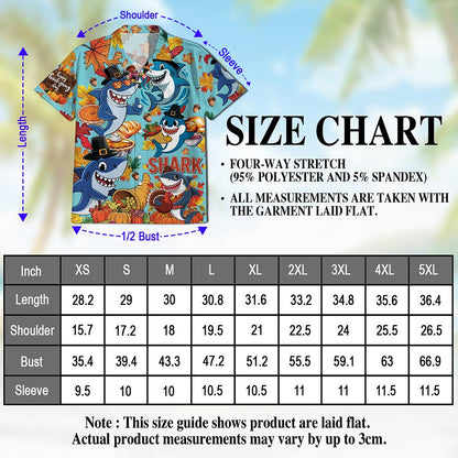 Netecom Shark Thanksgiving Hawaiian Shirt for Men, Happy Turkey Day Button Down Summer Beach Short Sleeve Shirts, S-5XL