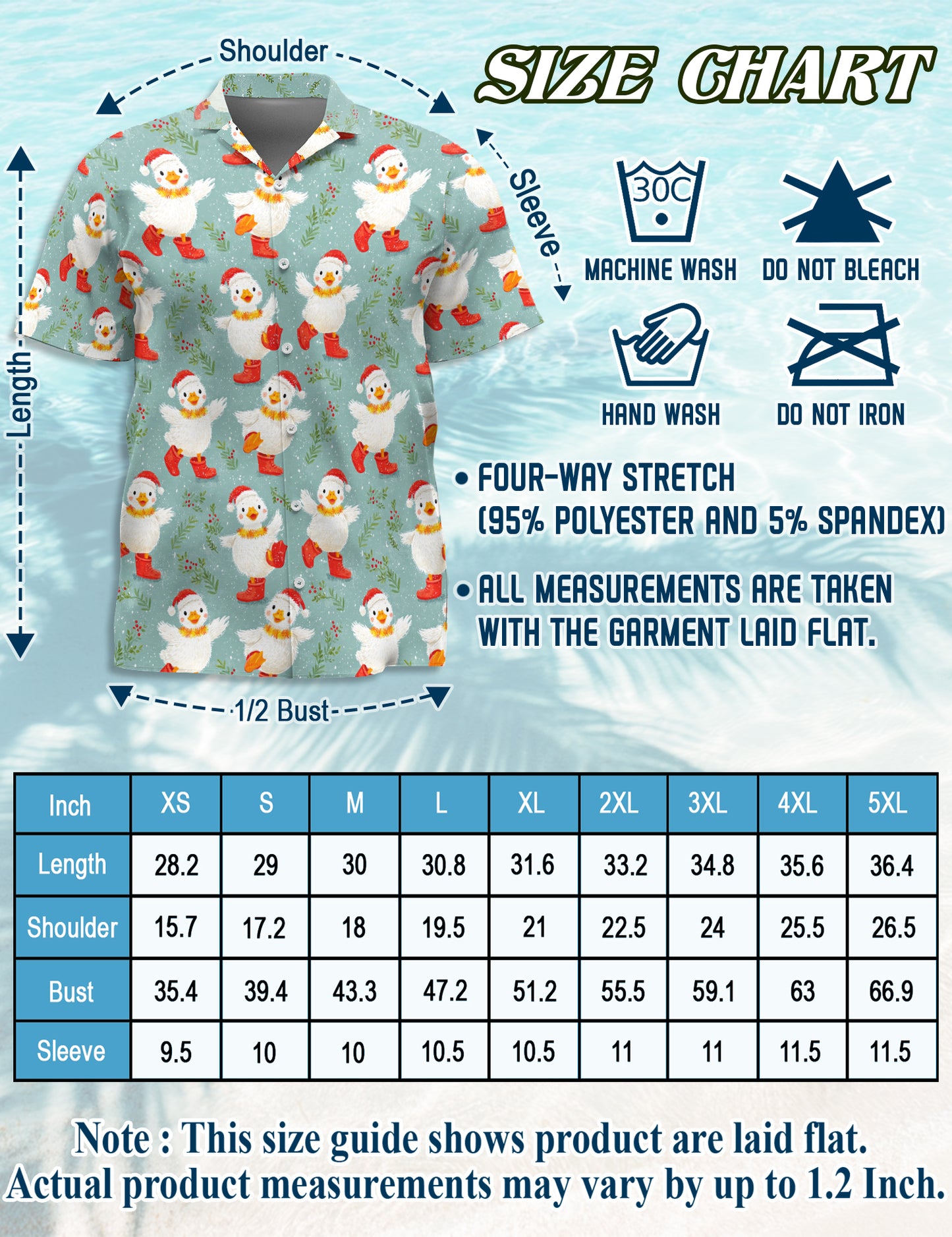 Netecom Snowy Christmas Duck Hawaiian Shirt for Men, Cute Duck Winter Print Button Down Short Sleeve Shirt