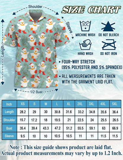 Netecom Snowy Christmas Duck Hawaiian Shirt for Men, Cute Duck Winter Print Button Down Short Sleeve Shirt