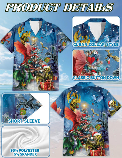 Netecom Christmas Dragons Hawaiian Shirt for Men Women, Fantasy Dragon Button Down Summer Short Sleeve Shirts, S-5XL