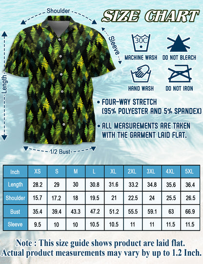 Netecom Camouflage Pine Tree Hawaiian Shirt, Forest Green Woodland Pattern Button Down Short Sleeve Shirt