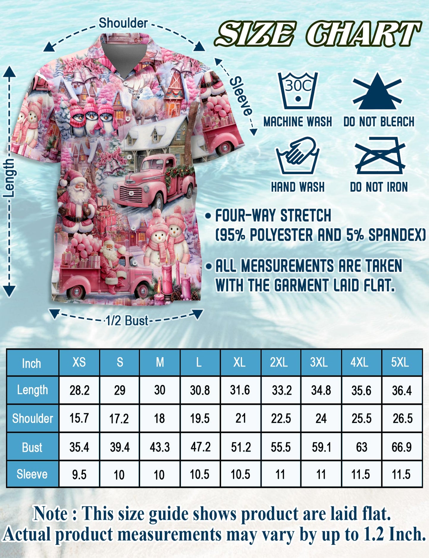 Netecom Pink Christmas Santa Claus Hawaiian Shirt for Men, Cute Holiday Village Print Button Down Summer Beach Shirt, S-5XL