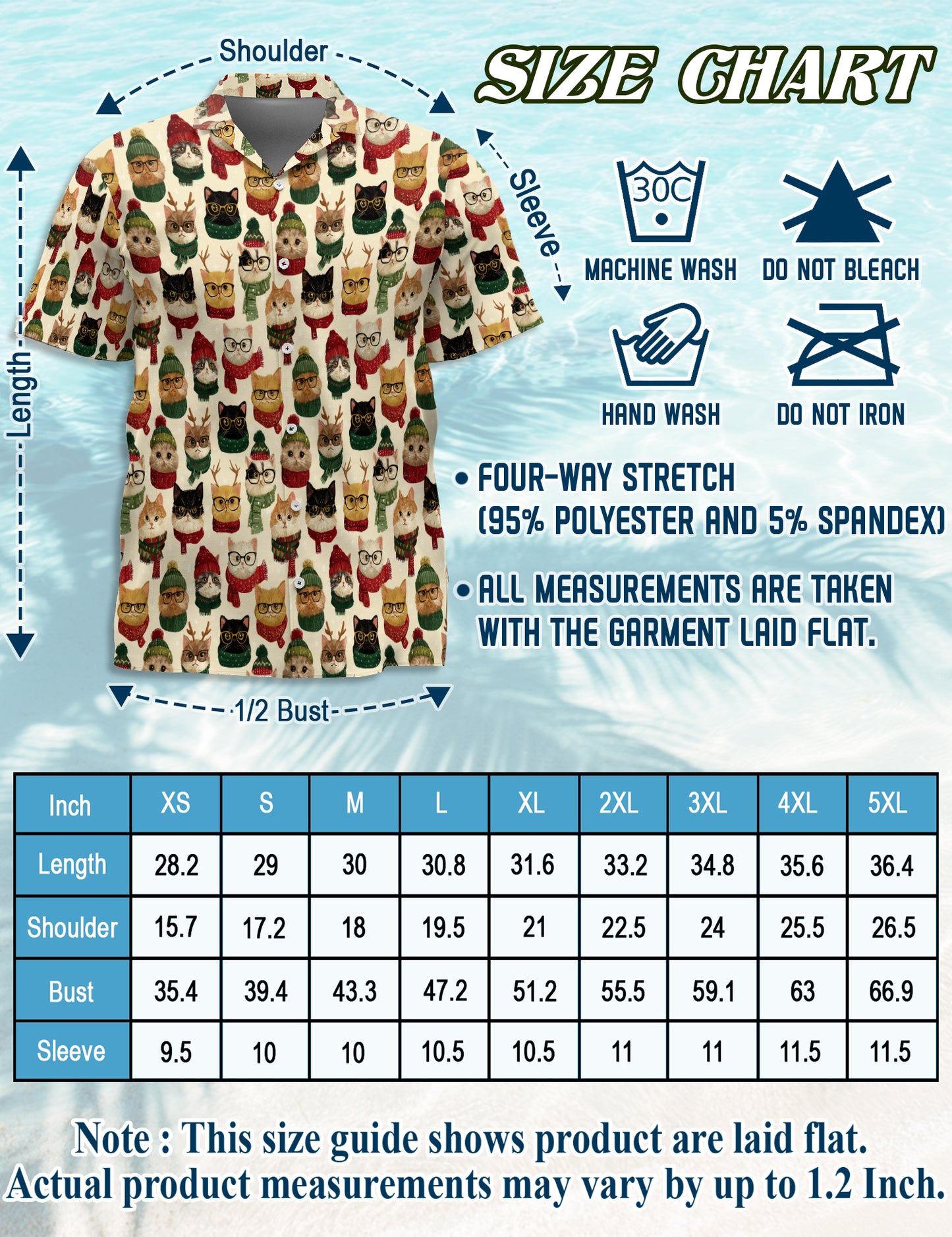 Netecom Christmas Cat Pattern Hawaiian Shirt, Cute Kitten in Glasses and Scarves Button Down Winter Holiday Beach Shirt