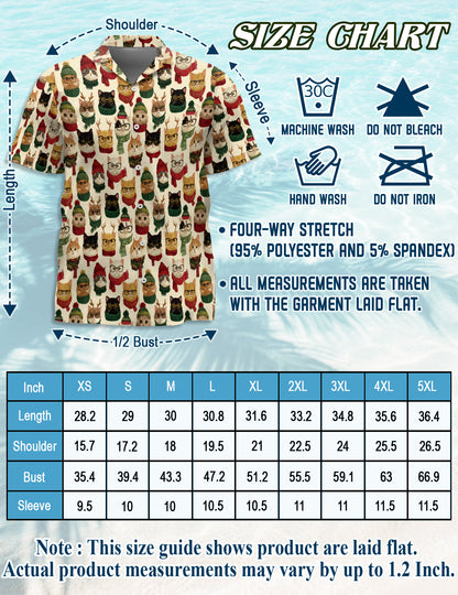 Netecom Christmas Cat Pattern Hawaiian Shirt, Cute Kitten in Glasses and Scarves Button Down Winter Holiday Beach Shirt