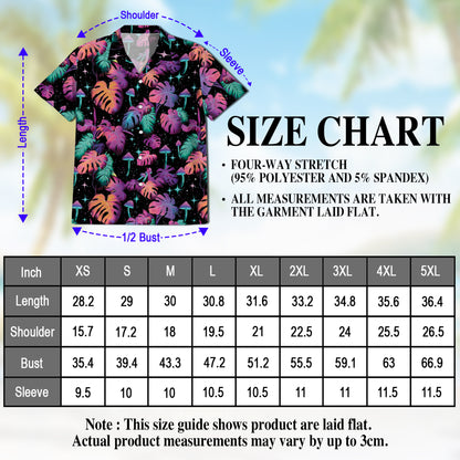 Netecom Tropical Neon Mushroom Hawaiian Shirt for Men, Fungi Lover Gifts, Botanical Button Down Summer Beach Shirts