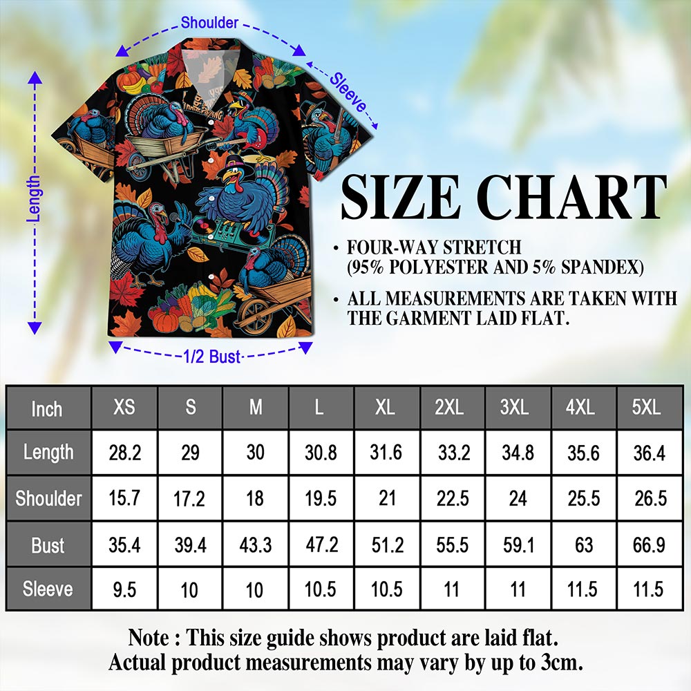 Netecom Happy Turkey Day Hawaiian Shirt for Men Women, Thanksgiving Turkey Music Button Down Summer Beach Shirts, S-5XL