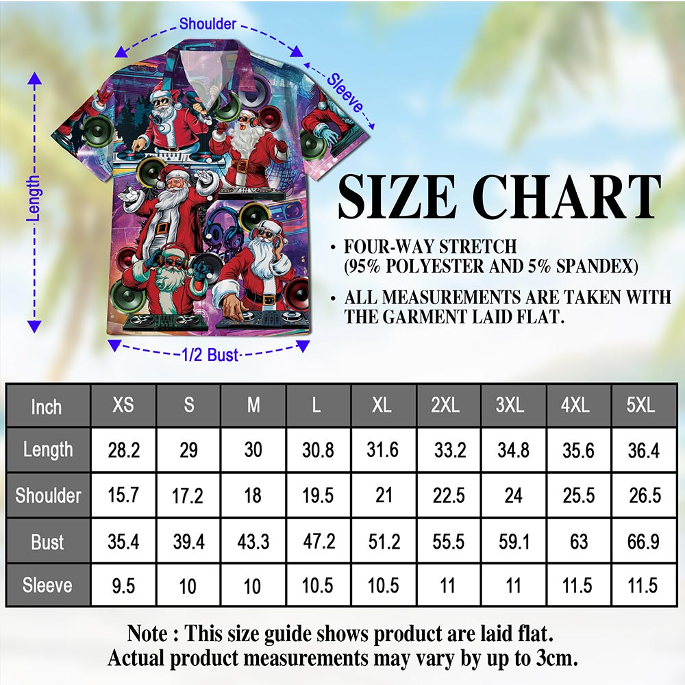 Netecom DJ Santa Claus Christmas Hawaiian Shirt, Music Party Holiday Print Button Down Summer Beach Short Sleeve Shirt, S-5XL