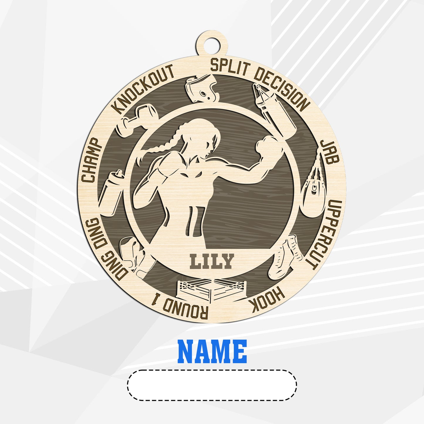 Netecom Personalized Boxing Ornament – Custom Wood Boxing Christmas Decoration with Engraved Name and Sports Design