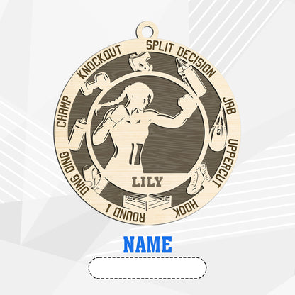 Netecom Personalized Boxing Ornament – Custom Wood Boxing Christmas Decoration with Engraved Name and Sports Design