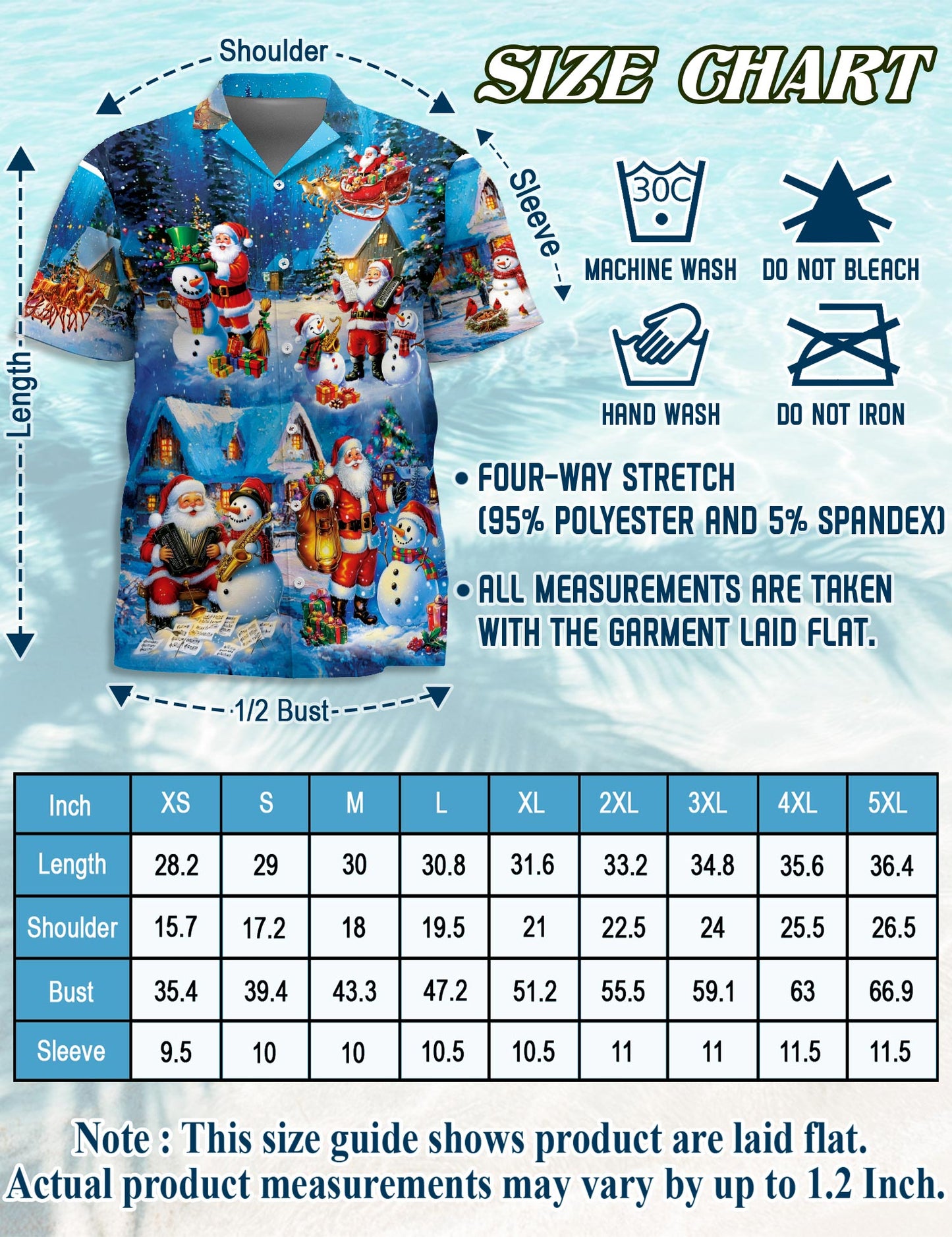Netecom Funny Santa and Snowman Hawaiian Shirt, Musical Christmas Village Gift Button Down Short Sleeve Shirt, S-5XL