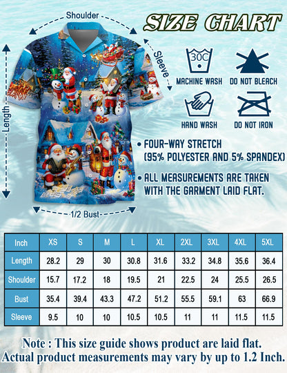 Netecom Funny Santa and Snowman Hawaiian Shirt, Musical Christmas Village Gift Button Down Short Sleeve Shirt, S-5XL