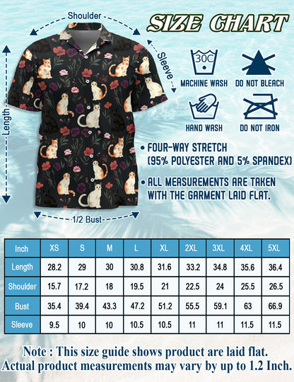 Netecom Cute Cat White Hawaiian Shirt for Men Women, Cat Lover Gifts, Animal Floral Button Down Summer Beach Shirts