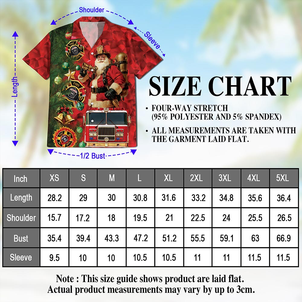 Netecom Firefighter Santa Claus Christmas Hawaiian Shirt for Men, Fire Truck Holiday Button Down Summer Beach Shirt, S-5XL