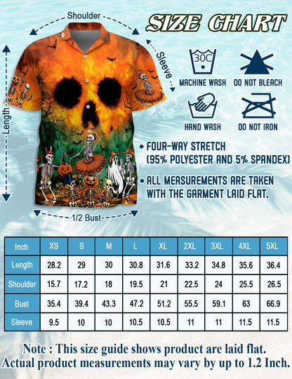 Netecom Party At Halloween Night Hawaiian Shirt for Men, Ghost Skeleton Button Down Summer Beach Short Sleeve Shirts, S-5XL