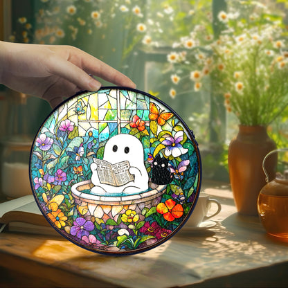 Netecom Ghost in Bathtub Stained Glass Sun Catcher – Whimsical Window Hanging, Perfect Gift for Fun Decor Lovers