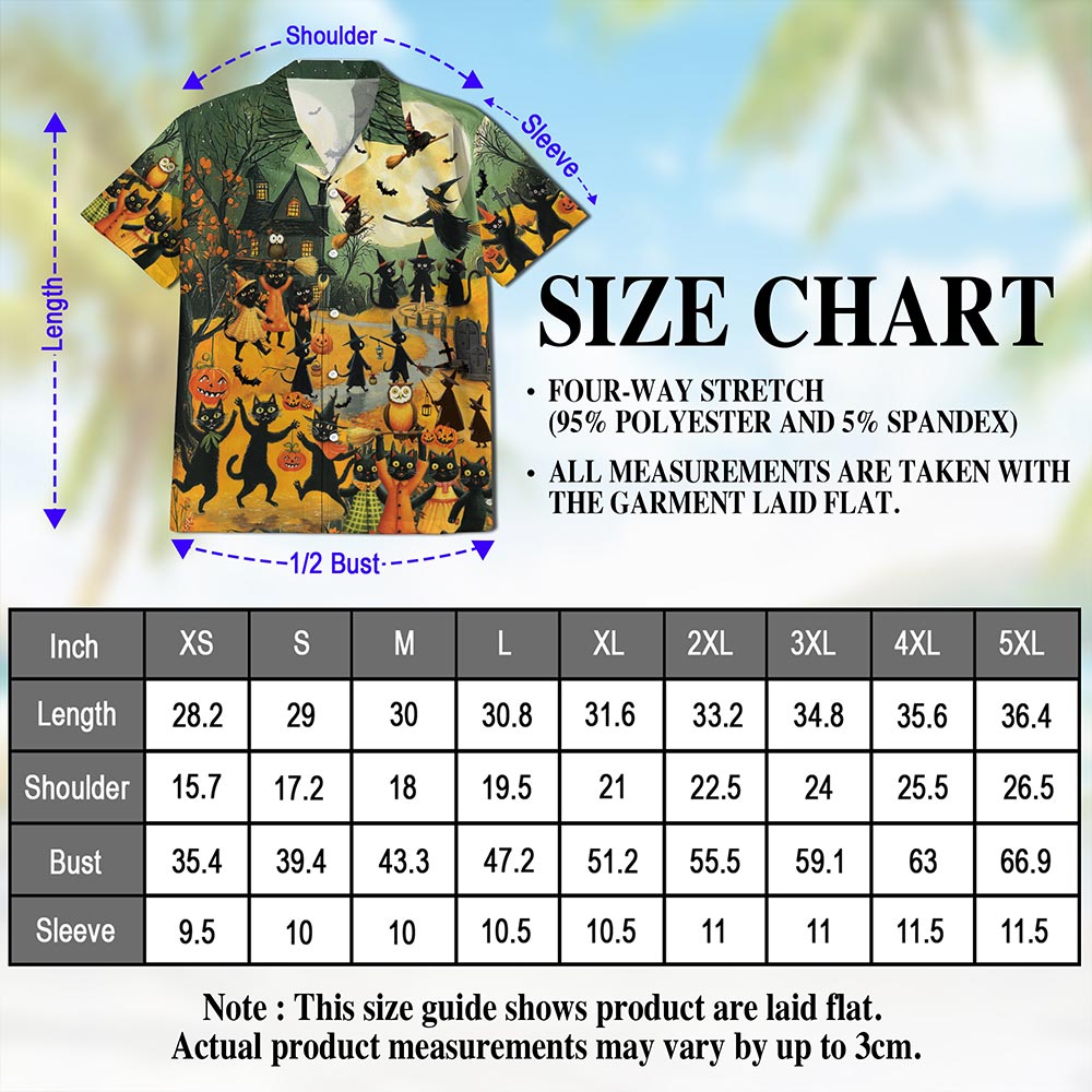 Netecom Black Cat Hawaiian Shirt for Men, Halloween Present, Animal Pumpkin Button Down Summer Beach Shirts, S-5XL