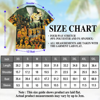 Netecom Black Cat Hawaiian Shirt for Men, Halloween Present, Animal Pumpkin Button Down Summer Beach Shirts, S-5XL