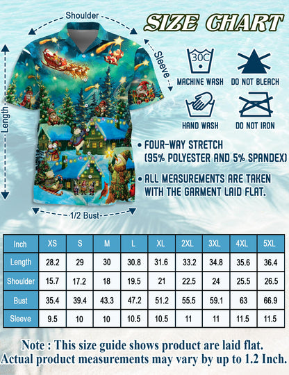 Netecom Magical Christmas Night Scene Hawaiian Shirt, Whimsical Santa Snowman Holiday Button Down Summer Beach Shirts, S-5XL