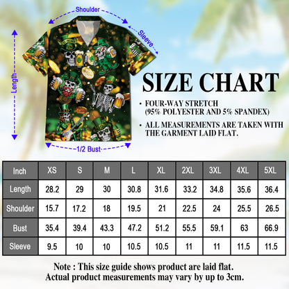 Netecom St Patrick's Day Skull Beer Hawaiian Shirt for Men Women, Button Down Summer Beach Short Sleeve Shirts