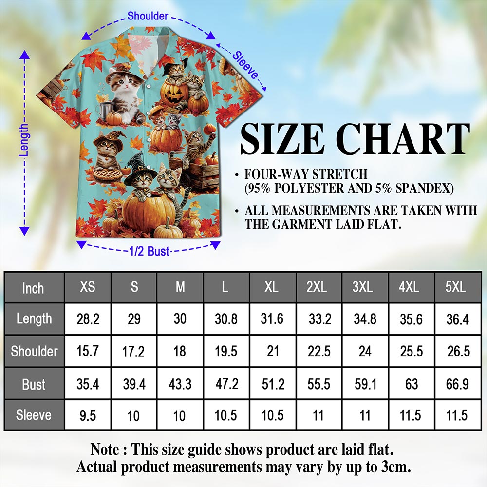 Netecom Cat Pumpkin Hawaiian Shirt for Men, Cute Kitten Halloween Holiday Button Down Summer Beach Short Sleeve Shirt, S-5XL