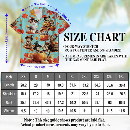 Netecom Cat Pumpkin Hawaiian Shirt for Men, Cute Kitten Halloween Holiday Button Down Summer Beach Short Sleeve Shirt, S-5XL