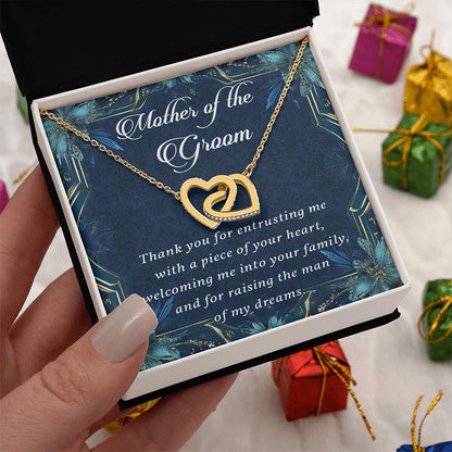 Personalized Wedding Necklace Gift - Mother of the Groom Necklace, From Bride, Mother in Law Necklace, Groom's Mother Interlocking Hearts Jewelry, Present for Wedding Day