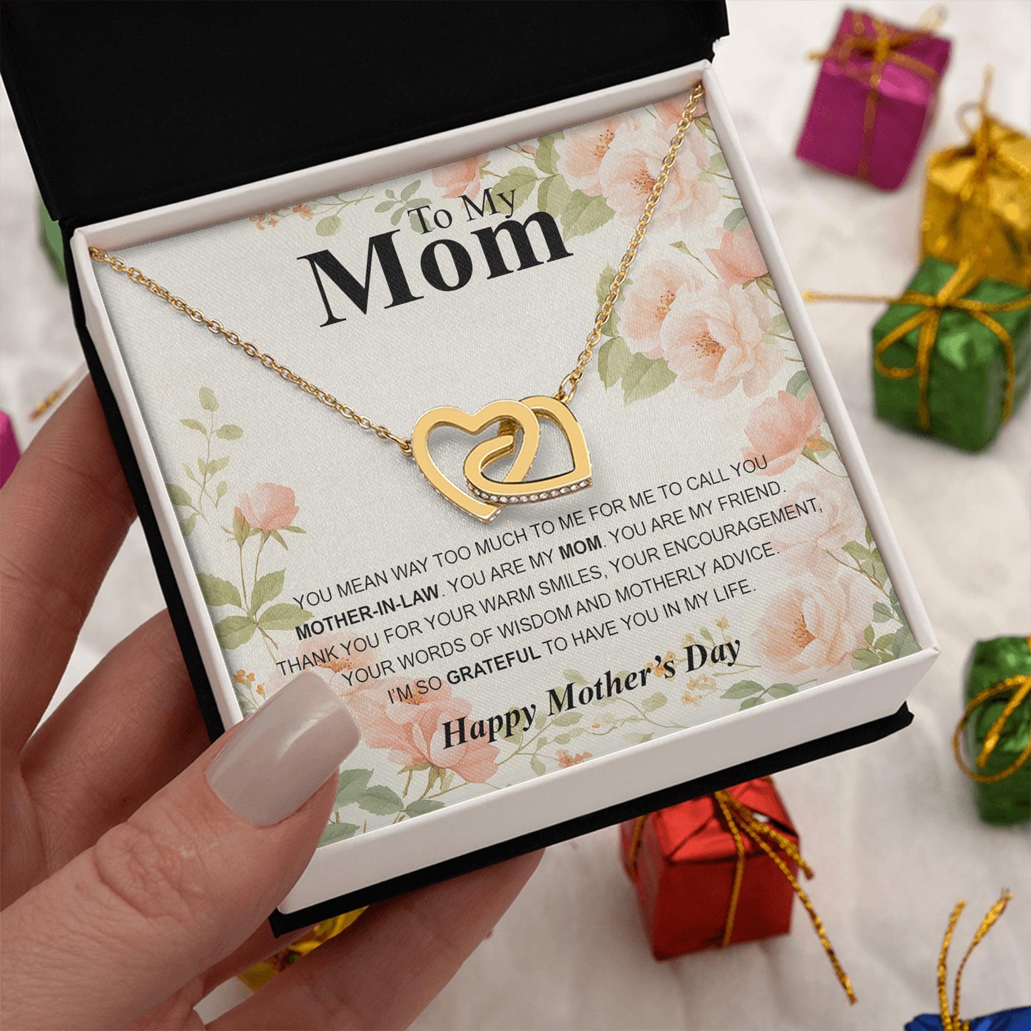 Netecom Personalized Mother’s Day Necklace, To My Mom Interlocking Heart Jewelry Gift with Custom Floral Card, Meaningful Gift for Mom or Mother-in-Law