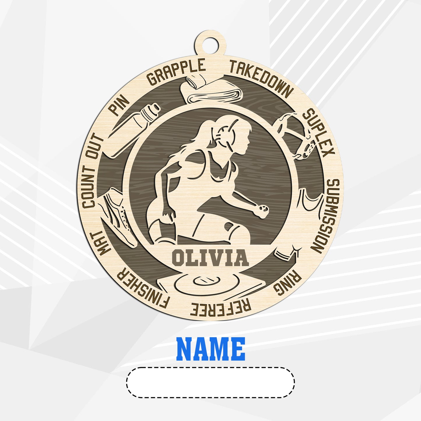 Netecom Personalized Wrestling Christmas Ornament – Custom Wooden Ornament for Wrestlers with Name & Terms