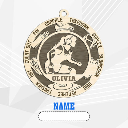Netecom Personalized Wrestling Christmas Ornament – Custom Wooden Ornament for Wrestlers with Name & Terms