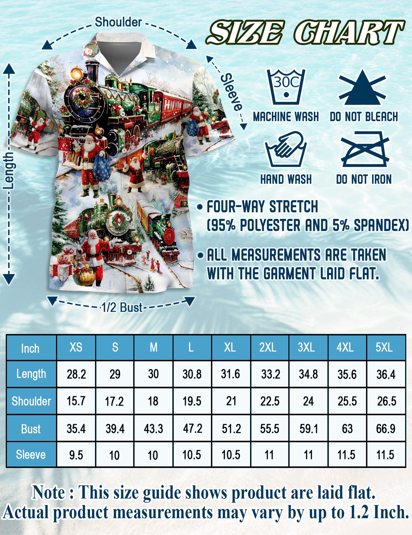 Netecom Christmas Train Hawaiian Shirt for Men, Vintage Santa Claus Winter Print Button Down Summer Beach Shirts