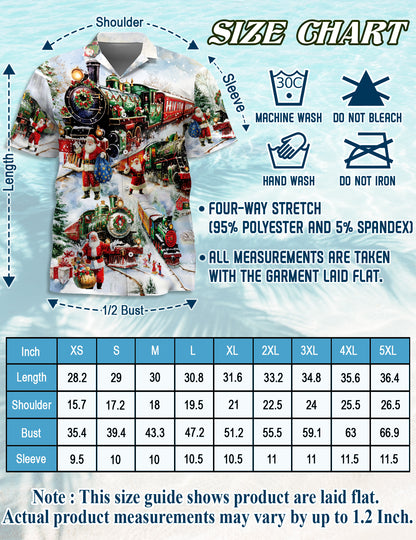 Netecom Christmas Train Hawaiian Shirt for Men, Vintage Santa Claus Winter Print Button Down Summer Beach Shirts