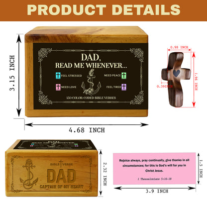Dad Bible Verses Wooden Box with Walnut Cross – 150 Color-Coded Christian Scriptures for Peace, Love, Strength & Encouragement – Perfect Gift for Fathers