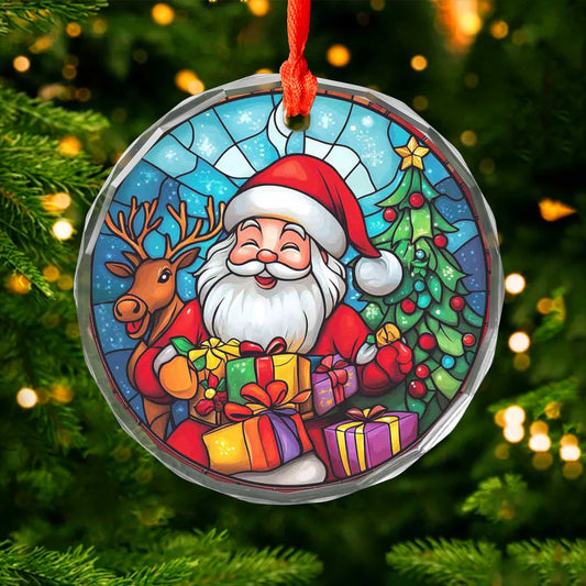 Netecom Smiling Santa Claus & Reindeer Glass Ornament – Christmas Tree Decoration, Colorful Holiday Keepsake, 3 in