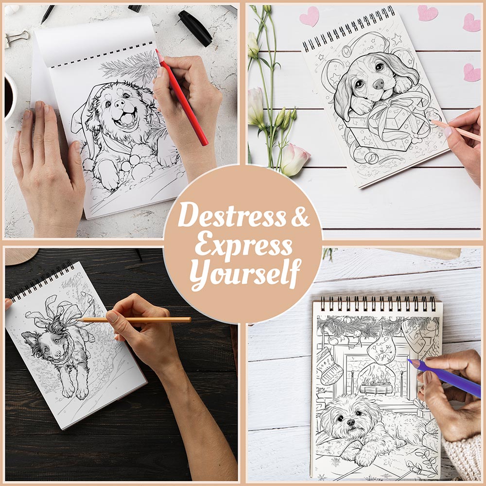 Netecom Christmas Dog Coloring Book Spiral Bound For Adults