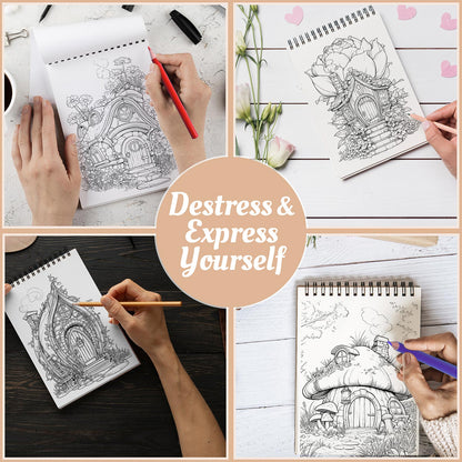 Netecom Flower Fairy House Coloring Book Spiral Bound For Adults