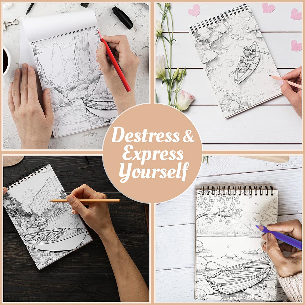 Kayaking and Canoeing Coloring Book Spiral Bound For Adults