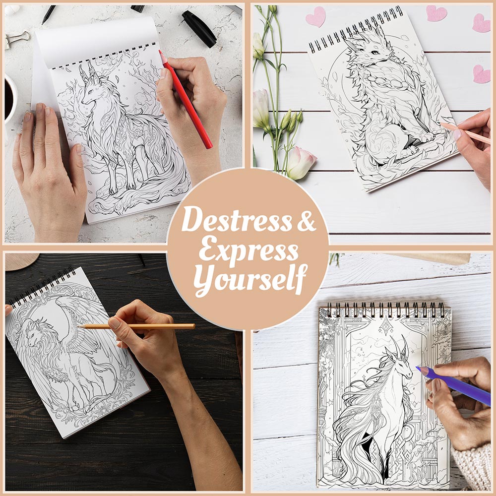 Mythical Creatures Coloring Book Spiral Bound For Adults