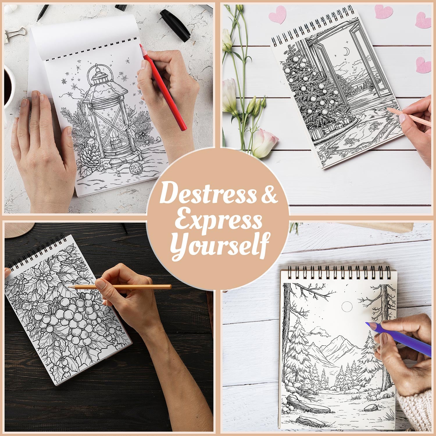 Netecom Wonderful Christmas Coloring Book Spiral Bound For Adults