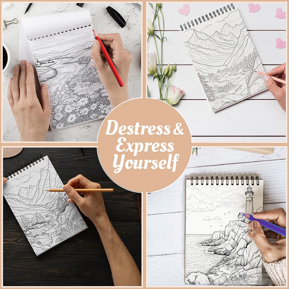 Stunning Landscapes Coloring Book Spiral Bound For Adults