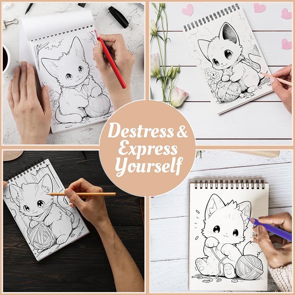 Netecom Yarn Kittens Coloring Book Spiral Bound For Adults