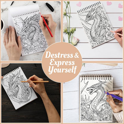 Netecom Floral Dragon Coloring Book Spiral Bound For Adults