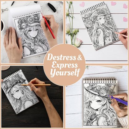 Steampunk Girls Coloring Book Spiral Bound For Adults