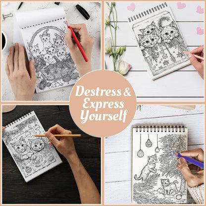 Netecom Christmas Kittens Coloring Book Spiral Bound For Adults