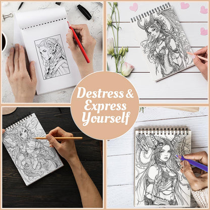 Netecom Dragon Girl Coloring Book Spiral Bound For Adults