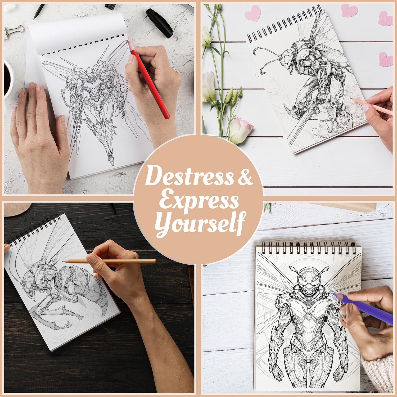 Netecom Battle Wasp Coloring Book Spiral Bound For Adults