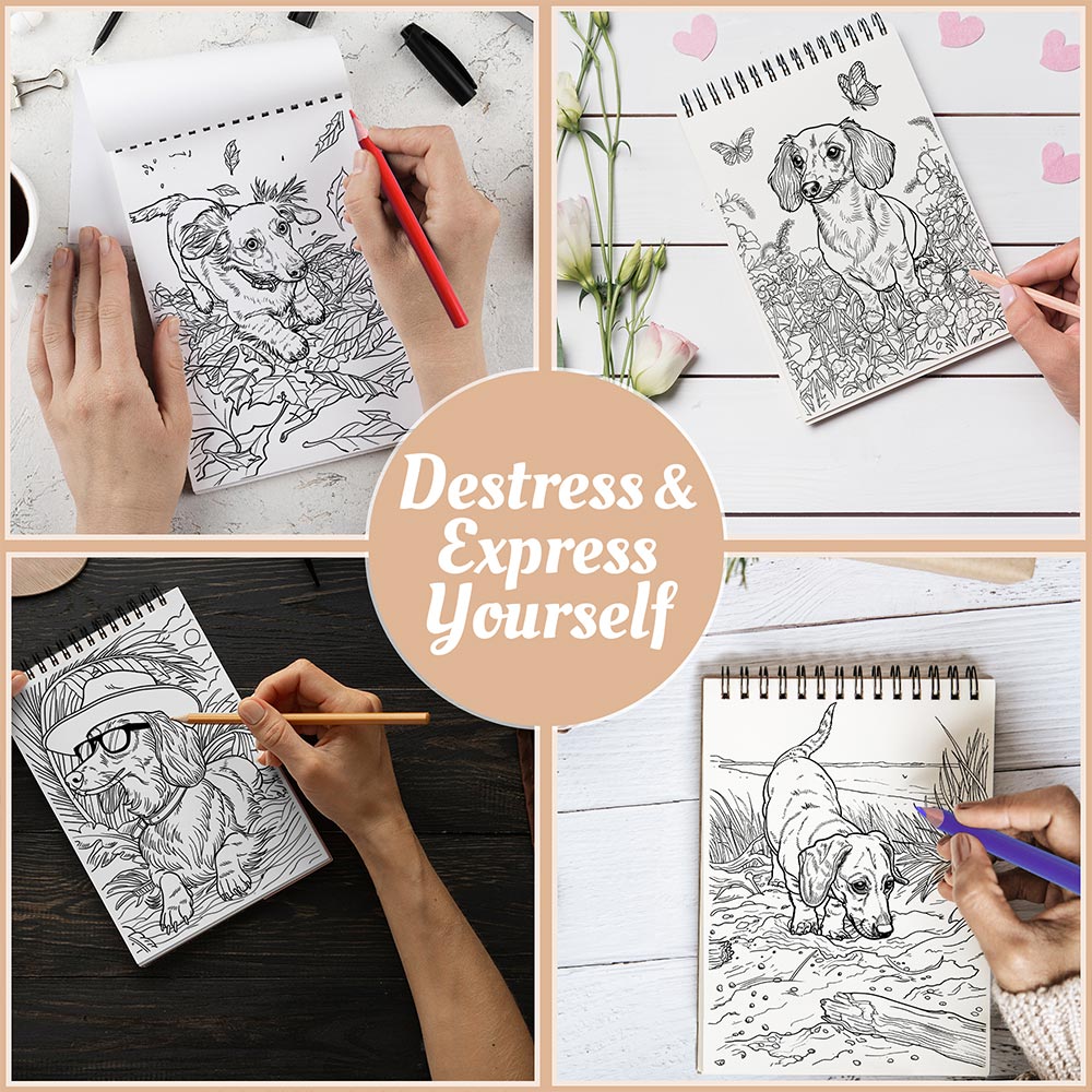 Netecom Dachshund Coloring Book Spiral Bound For Adults