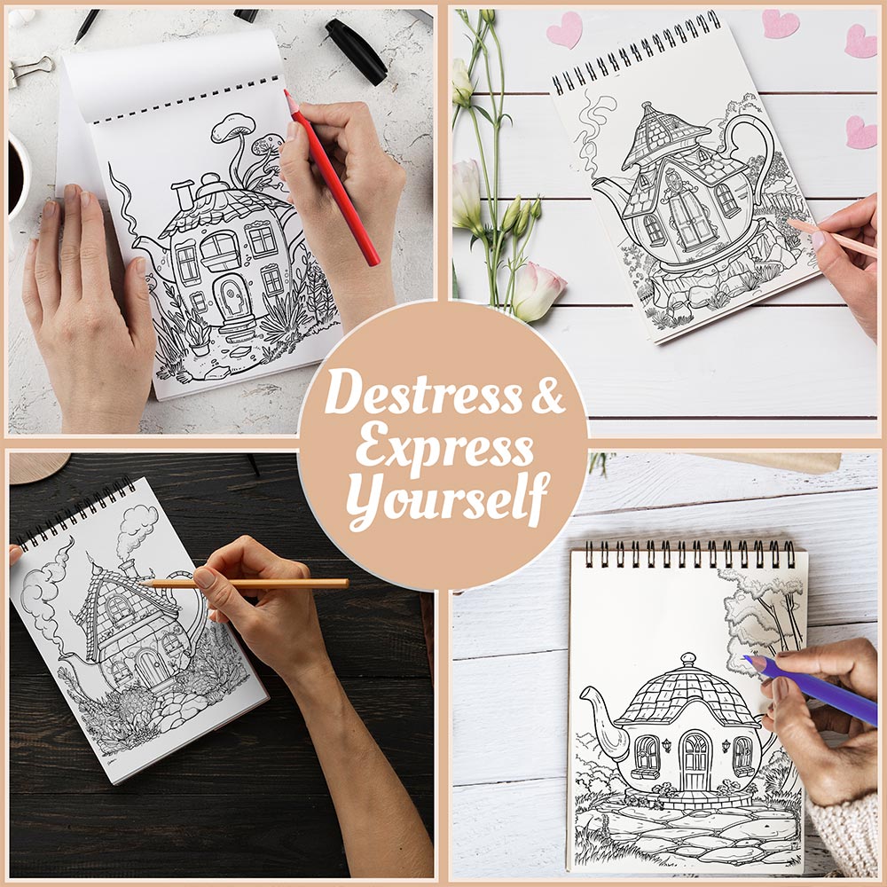 Netecom Teapot House Coloring Book Spiral Bound For Adults