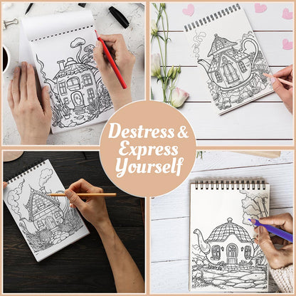 Netecom Teapot House Coloring Book Spiral Bound For Adults