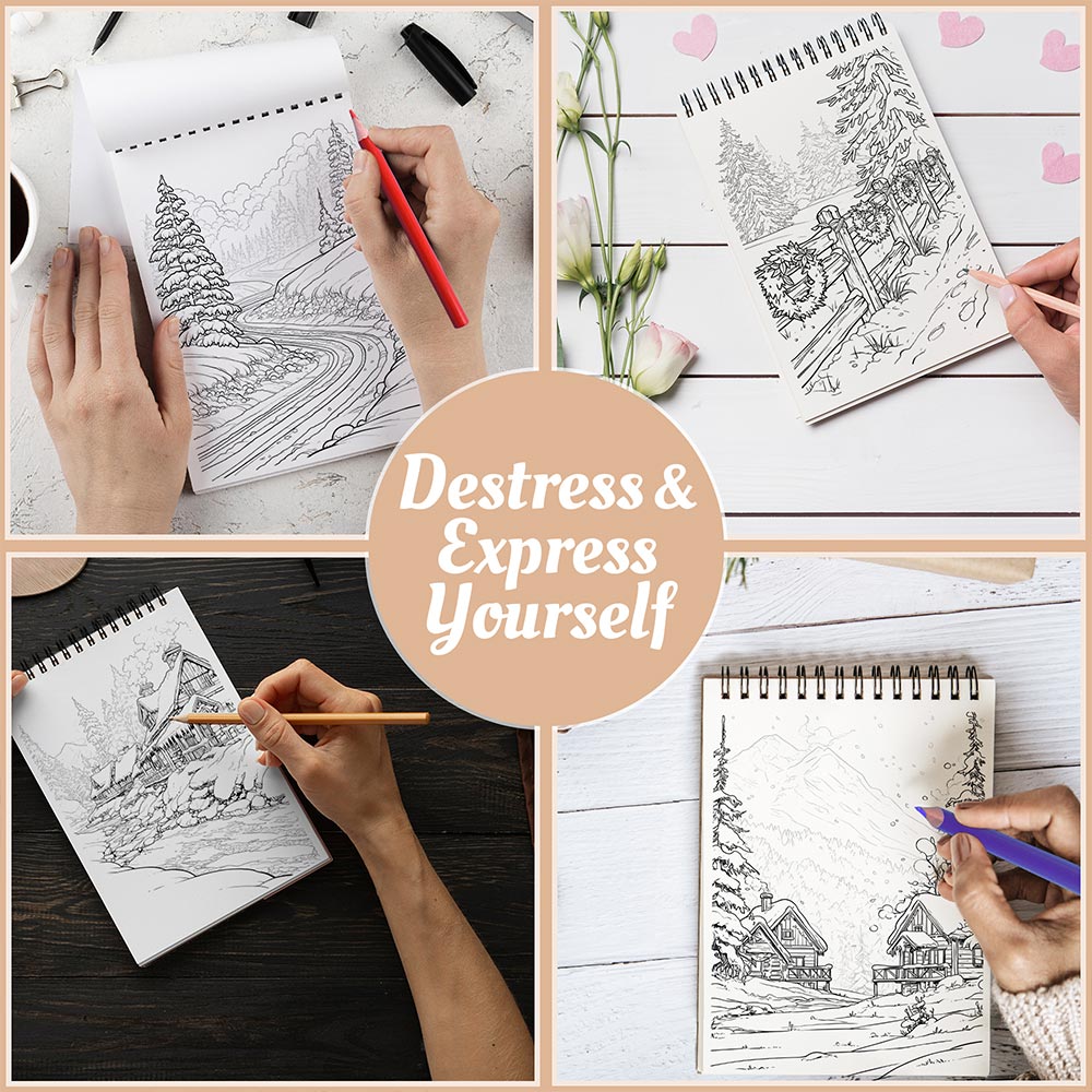 Netecom Christmas Country Winter Coloring Book Spiral Bound For Adults