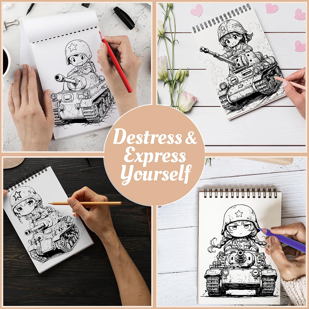 Netecom Adorable Tank Coloring Book Spiral Bound For Adults
